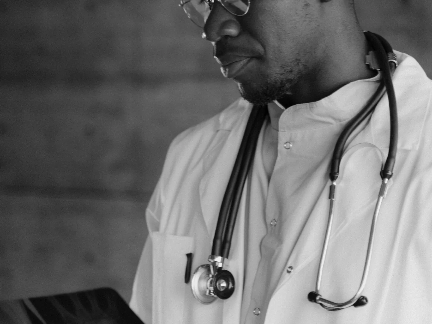 Black and white image of doctor